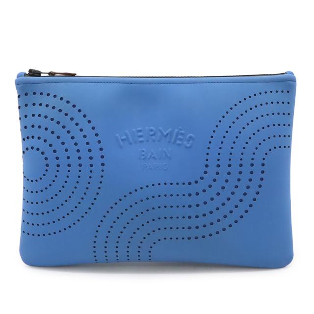 HERMES エルメス ネオバン ゼン オ ソレイユ MM フラットポーチ マルチポーチ クラッチバッグ セカンドバッグ ポリアミド エラスタン ブルー