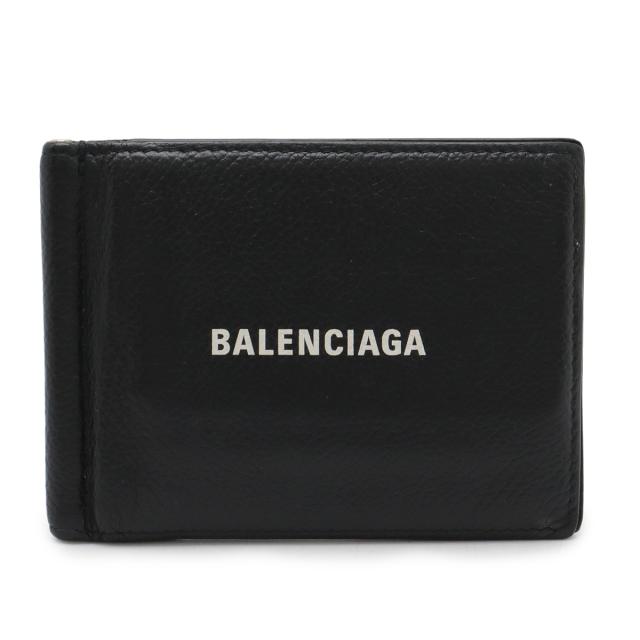 BALENCIAGA バレンシアガ ロゴ キャッシュ ビルクリップ スクエア ウォレット 2つ折財布 二つ折り札入れ マネークリップ式 レザー ブラック 625829
