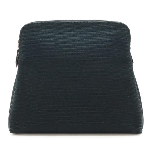 HERMES エルメス イーブーポーチ 化粧ポーチ コスメポーチ マルチポーチ 小物入れ キャンバス レザー ブラック 黒 シルバー金具 □J刻印