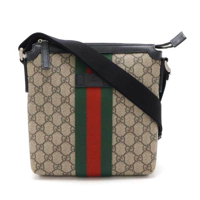 GUCCI グッチ GGスプリーム シェリーライン ウェブ フラット メッセンジャーバッグ ショルダーバッグ 斜め掛け PVC ベージュ ブラック 黒 471454