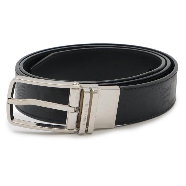 LOUIS VUITTON ルイ ヴィトン ダミエアンフィニ サンチュール ボストン ベルト リバーシブル オニキス 黒 ブラック #100 シルバー金具 M9674S