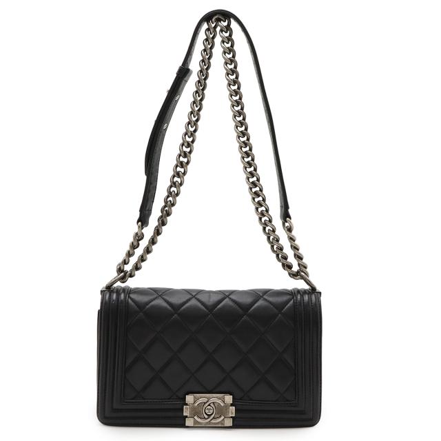 CHANEL シャネル ボーイシャネル25 ワイルドステッチ マトラッセ ココマーク チェーンショルダーバッグ レザー ブラック 黒 シルバー金具 A67086