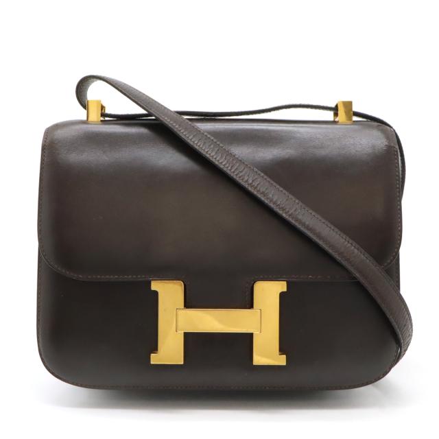 HERMES エルメス コンスタンス23 ショルダーバッグ ワンショルダー セミショルダー ボックスカーフ ダークブラウン ゴールド金具 ○H刻印