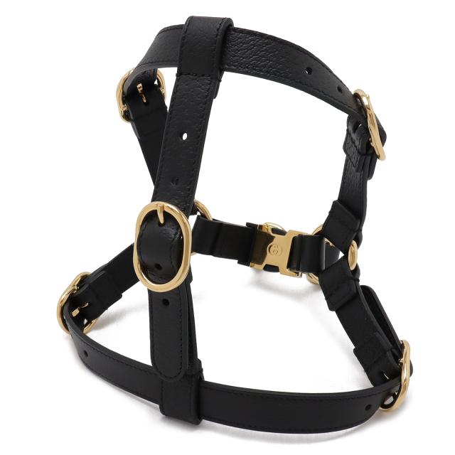 GUCCI ブラック レザー ペット ハーネス S GUCCI グッチ ペット ハーネス 犬 胴輪 レザー ブラック 黒 ゴールド