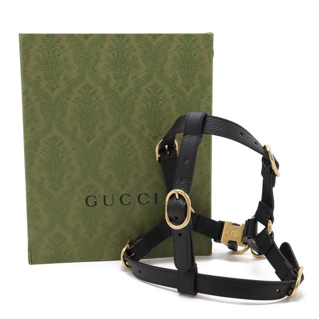 GUCCI グッチ ペット ハーネス 犬 胴輪 レザー ブラック 黒 ゴールド