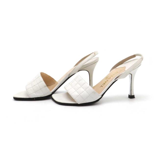 CHANEL シャネル チョコバー サンダル ミュール バックストラップ レザー ホワイト 白 #35 日本サイズ約22.5cm CHANEL シャネル チョコバー サンダル ミュール バックストラップ