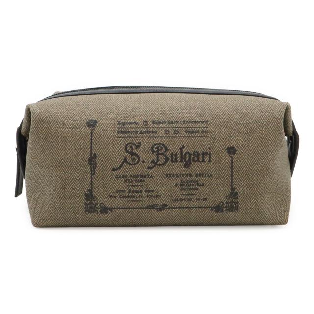 BVLGARI ブルガリ COLLEZIONE コレツィオーネ マルチポーチ 化粧ポーチ トラベルポーチ セカンドバッグ PVC レザー グレージュ ブラック 32067