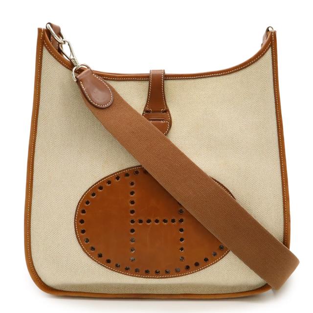 HERMES エルメス エヴリン エブリンI エブリン1 GM ショルダーバッグ 肩掛け トワルアッシュ レザー ナチュラル ブラウン □H刻印