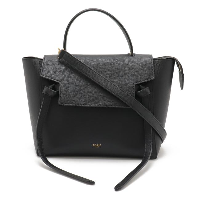 CELINE セリーヌ ベルトバッグ マイクロ ハンドバッグ 2WAY ショルダーバッグ 斜め掛け レザー ブラック 黒 ゴールド金具 189153