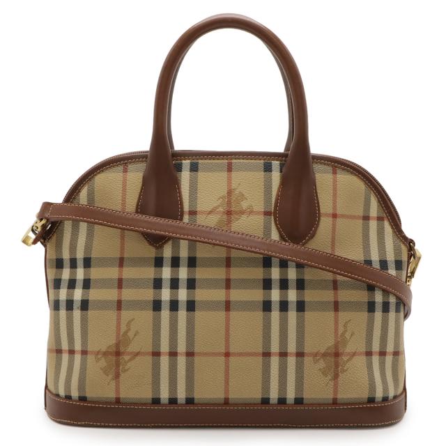 BURBERRY バーバリー ノバチェック チェック柄 ハンドバッグ 2WAY ショルダーバッグ 肩掛け PVC レザー ベージュ ブラウン ゴールド金具