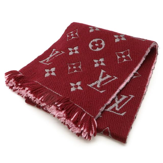 LOUIS VUITTON ルイ ヴィトン エシャルプ ロゴマニア デュオ マフラー 大判 ウール84% シルク16% ワイン ボルドー ピンク M73887