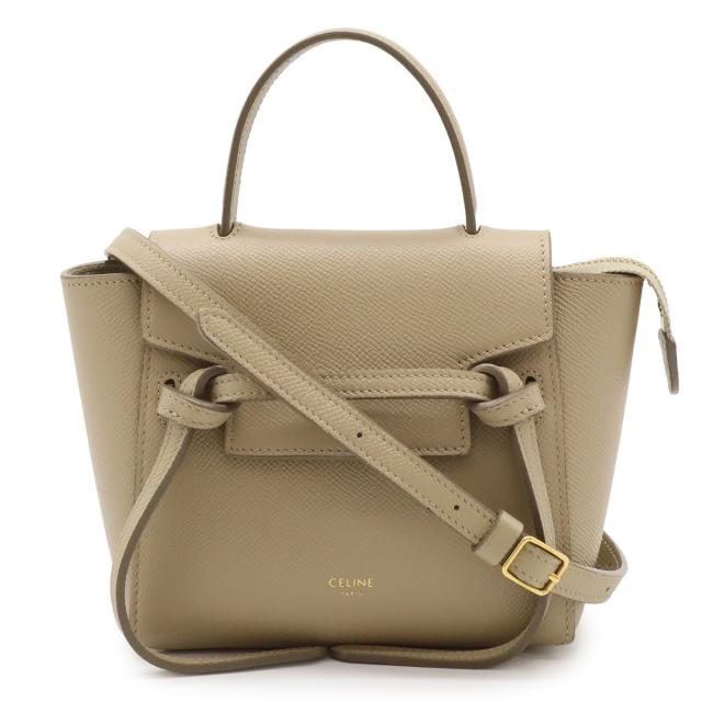 CELINE セリーヌ ピコ ベルトバッグ ハンドバッグ ミニバッグ 2WAY ショルダーバッグ 肩掛け レザー サンドベージュ ゴールド金具 194263