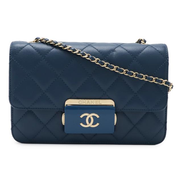 CHANEL シャネル ビューティーロック マトラッセ ココマーク フラップ チェーンショルダーバッグ レザー ブルー 青 ゴールド金具 A93221