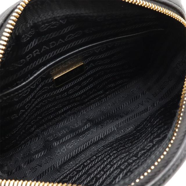 PRADA プラダ ナッパ ゴーフル ギャザー ショルダーバッグ ポシェット レザー NERO 黒 ブラック ゴールド金具 国内アウトレット購入品 1BH112