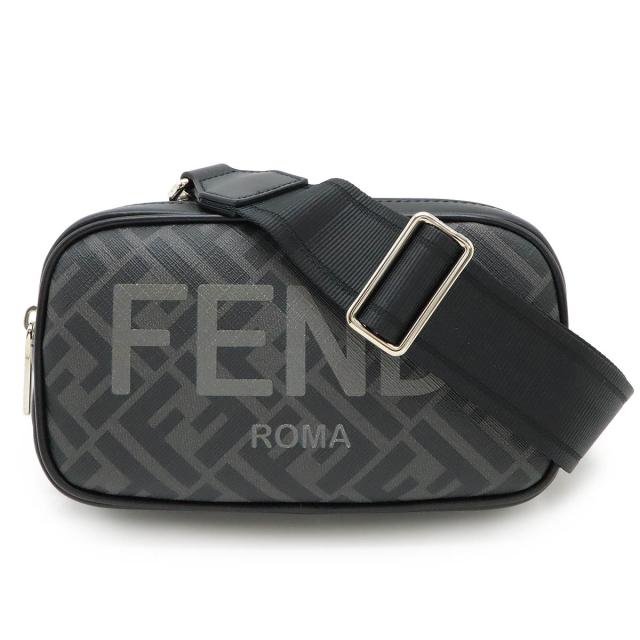 FENDI フェンディ ズッカ柄 カメラケース スモール ショルダーバッグ ボディバッグ 2WAY ポーチ PVC レザー グレー ブラック シルバー金具 7M0285