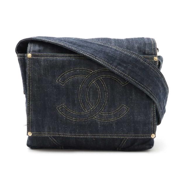 CHANEL シャネル スパークリングデニム ココマーク ショルダーバッグ メッセンジャーバッグ インディゴブルー ゴールド金具 A31987
