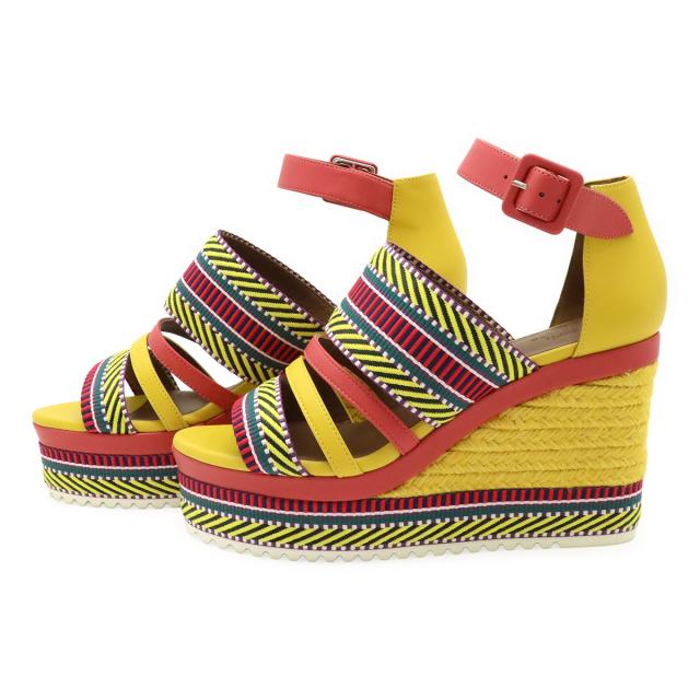 HERMES エルメス イネス サンダル ウェッジソール レザー イエロー 黄 ピンク マルチカラー #38 日本サイズ約24.5cm 181094Z HERMES エルメス イネス サンダル ウェッジソール レザー イエロー 黄
