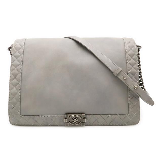 CHANEL シャネル ボーイシャネル マトラッセ ココマーク チェーンショルダー ショルダーバッグ レザー グレー