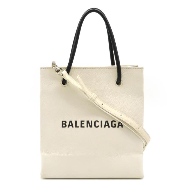 BALENCIAGA バレンシアガ ロゴ ショッピングトート XXS トートバッグ 2WAY ショルダーバッグ レザー アイボリー 白 ブラック 黒 528655