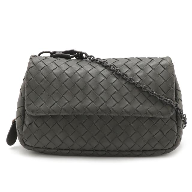 BOTTEGA VENETA ボッテガ ヴェネタ イントレチャート チェーンショルダーバッグ ポシェット 2WAY クラッチバッグ ポーチ レザー グレー 310774