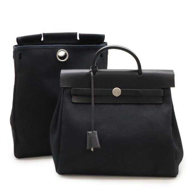 HERMES エルメス エールバッグ アドPM リュックサック バックパック 2WAY ハンドバッグ トワルオフィシエ レザー ブラック 黒 シルバー金具 □D刻印