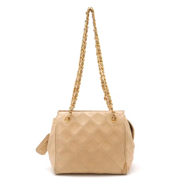 CHANEL シャネル ココマーク マトラッセ チェーンショルダー チェーントート レザー ベージュ ゴールド金具