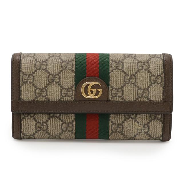 GUCCI グッチ オフィディア GGスプリーム GGコンチネンタルウォレット 2つ折長財布 二つ折り PVC レザー ベージュ ブラウン 茶 523153