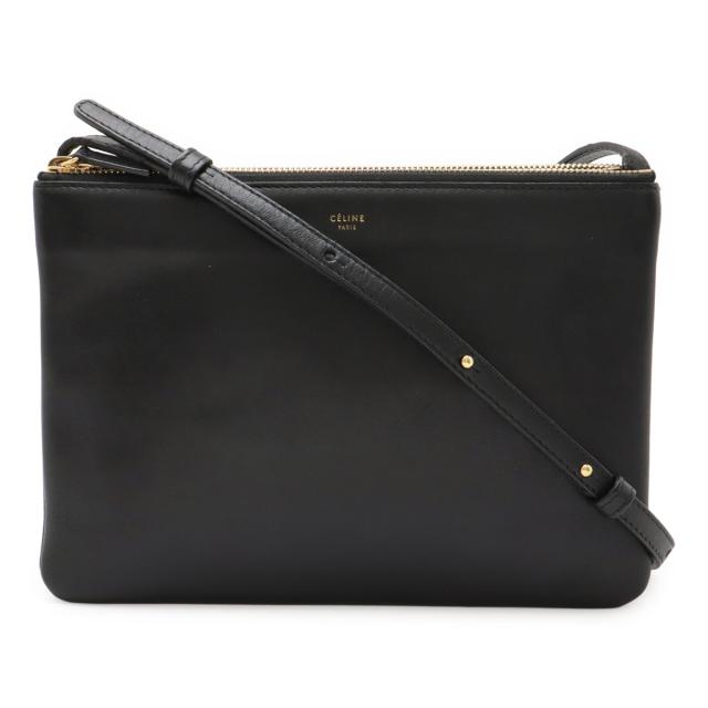 CELINE セリーヌ トリオ ラージ ショルダーバッグ ポシェット 斜め掛け ポーチ レザー ブラック 黒 シルバー金具 171453