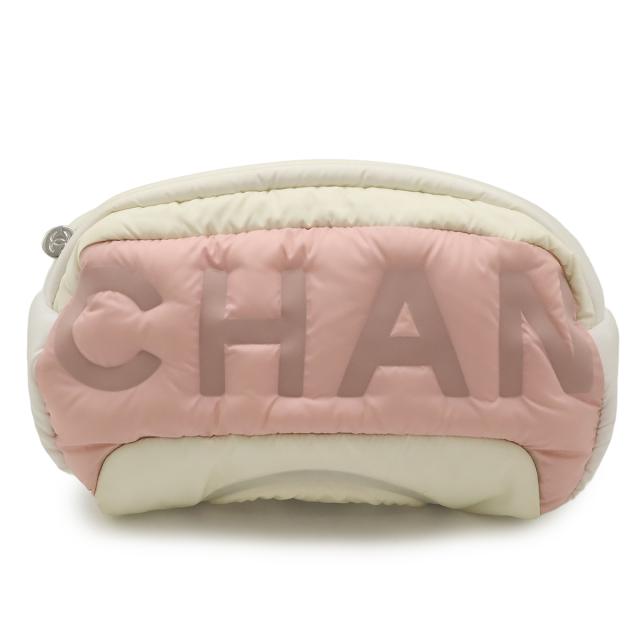 CHANEL シャネル ロゴ ココマーク ボディバッグ ウエストポーチ ウエストバッグ ヒップバッグ ナイロン ホワイト 白 ピンク シルバー金具