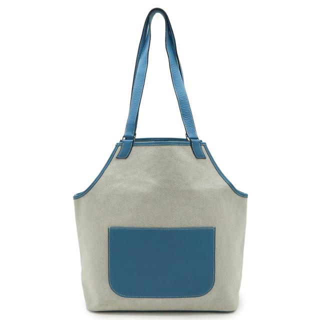 HERMES エルメス ジャルディニエPM トートバッグ ショルダーバッグ セミショルダー 肩掛け トワルアッシュ レザー ブルージーン 水色 シルバー金具