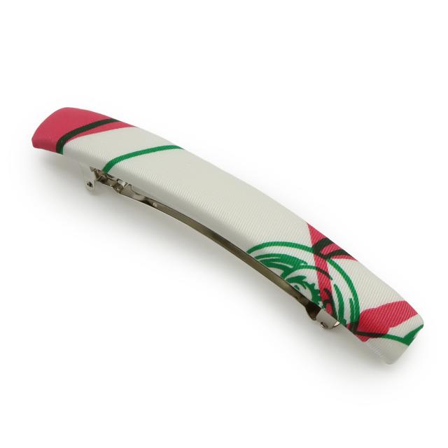 HERMES エルメス エクリプスGM バレッタ ヘアクリップ ヘアアクセサリー 髪留め エルザ ラ フォル パラード シルク ホワイト ピンク シルバー金具