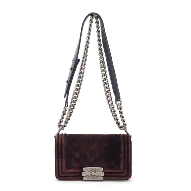 CHANEL シャネル ボーイシャネル20 マトラッセ ココマーク チェーンショルダーバッグ 斜め掛け ベロア レザー パープル 紫 シルバー金具 A67085