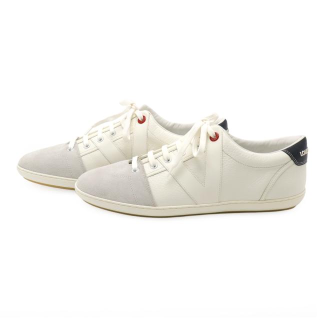 LOUIS VUITTON ルイ ヴィトン Vライン スニーカー 靴 シューズ ローカット レザー スエード ホワイト 白 グレー #6 1/2 日本サイズ約25.5cm LOUIS VUITTON ルイ ヴィトン Vライン スニーカー 靴 シューズ