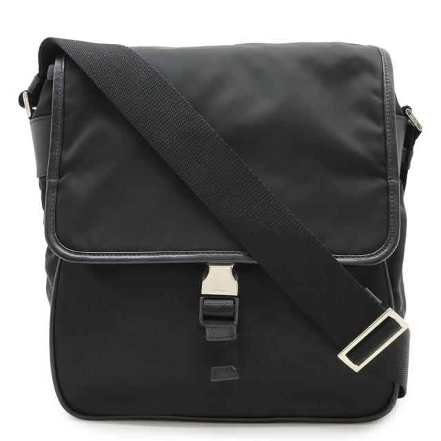 PRADA プラダ ショルダーバッグ メッセンジャーバッグ 斜め掛け ナイロン レザー NERO 黒 ブラック シルバー金具