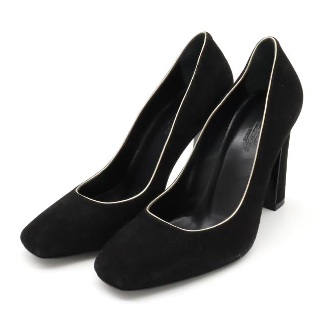 HERMES エルメス パンプス ハイヒール チャンキーヒール スエード ブラック 黒 #35 1/2 日本サイズ約22.5cm