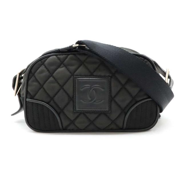 CHANEL シャネル スポーツライン ココマーク ショルダーバッグ 斜め掛け キルティング ナイロン レザー ブラック 黒 シルバー金具