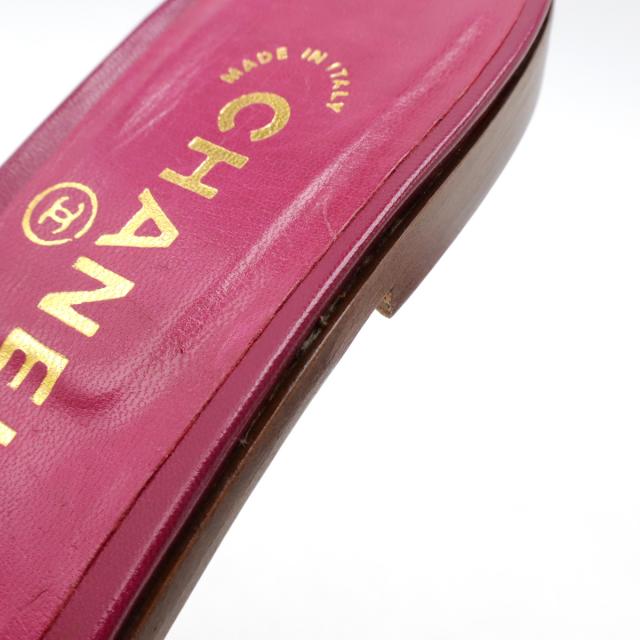 CHANEL シャネル ココマーク ミュール サンダル レザー フューシャ パープルピンク系 #35 1/2 日本サイズ約22.5cm CHANEL シャネル ココマーク ミュール サンダル レザー フューシャ