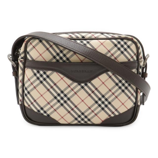 BURBERRY バーバリー ノバチェック チェック柄 ショルダーバッグ ポシェット 斜め掛け キャンバス レザー ベージュ ダークブラウン