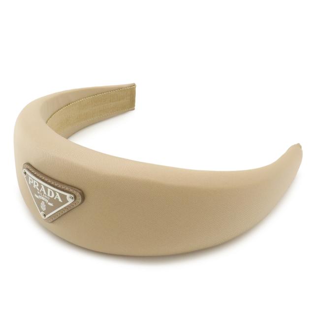PRADA プラダ トライアングルロゴ カチューシャ ヘアバンド ヘアアクセサリー ナイロン ベージュ シルバー金具 1IH016