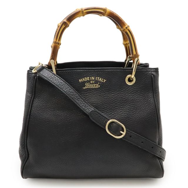 GUCCI グッチ バンブー スモールショッパー ハンドバッグ 2WAY ショルダーバッグ 斜め掛け レザー ブラック 黒 ゴールド金具 336032