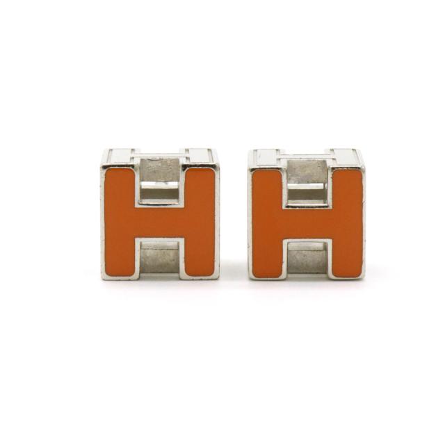 HERMES エルメス ピアス カージュドアッシュ Hキューブ ロゴ オレンジ HERMES エルメス カージュドアッシュ Hキューブ Hロゴ ピアス