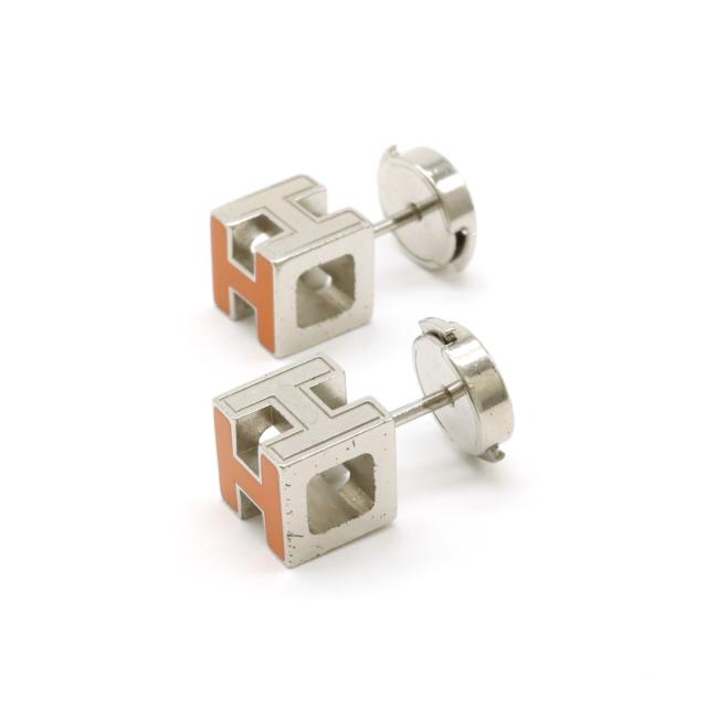 HERMES エルメス ピアス カージュドアッシュ Hキューブ ロゴ オレンジ HERMES エルメス カージュドアッシュ Hキューブ Hロゴ ピアス