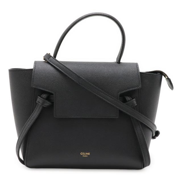CELINE セリーヌ ベルトバッグ ナノ ハンドバッグ ミニバッグ 2WAY ショルダーバッグ レザー ブラック 黒 ゴールド金具 189003