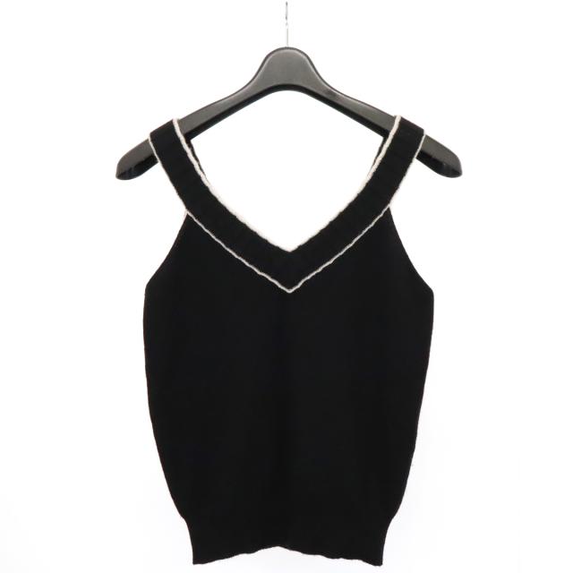 CHANEL 黒 オフホワイト　バイカラー　半袖ニット　カシミヤ コメント参照！ CHANEL 黒 オフホワイト バイカラー 半袖ニット カシミヤ コメント参照