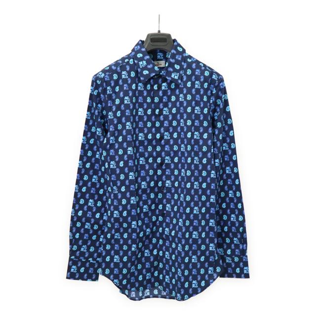 ETRO エトロ Yシャツ ワイシャツ 長袖シャツ ペイズリー柄 ロゴ コットン97% ポリウレタン3% ブルー 青 #37 アウトレット品