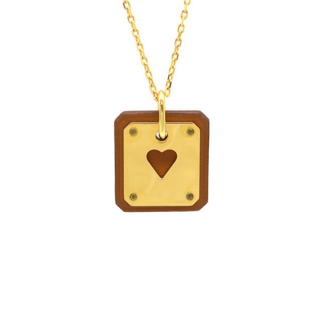 HERMES エルメス アス ドゥ クール エースオブハート ネックレス ペンダント GP レザー ゴールド ブラウン Z刻印