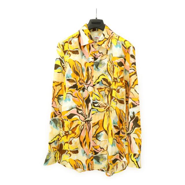 ETRO エトロ Yシャツ ワイシャツ 長袖シャツ 花柄 フラワー リネン100% 麻100% イエロー オレンジ マルチカラー #38 アウトレット品
