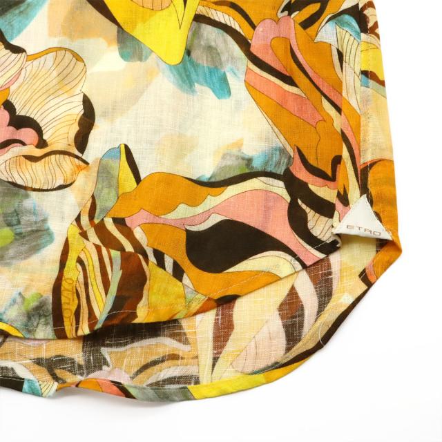 ETRO エトロ Yシャツ ワイシャツ 長袖シャツ 花柄 フラワー リネン100% 麻100% イエロー オレンジ マルチカラー #38 アウトレット品 ETRO エトロ Yシャツ ワイシャツ 長袖シャツ 花柄 フラワー リネン100