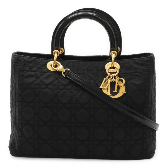 Christian Dior クリスチャン ディオール レディディオール カナージュ ハンドバッグ トートバッグ 2WAYショルダー ナイロン ブラック ゴールド金具