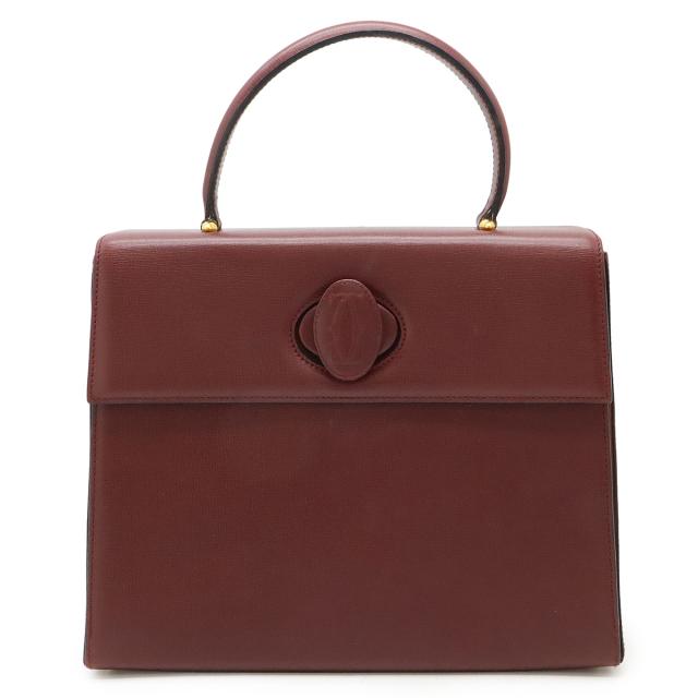 Cartier カルティエ マストライン ターンロック ハンドバッグ カーフレザー ボルドー ゴールド金具